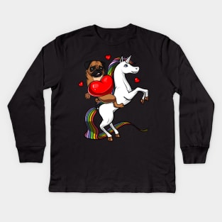 Pug Dog Riding Unicorn Kids Long Sleeve T-Shirt